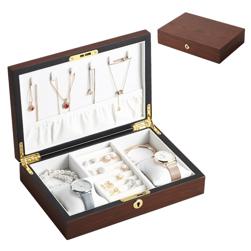 Luxury Large Wooden Jewelry Box Organizer 3 Layers Display Jewelry Storage Case Casket Earrings Ring Necklace Jewellery Boxes