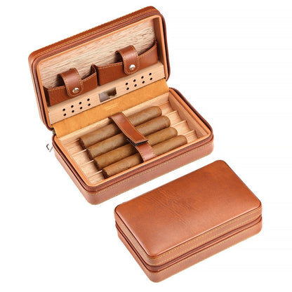 GALINER Charuto Cedar Wood Cigar Humidor Box Travel Leather Cigar Case Storage 4 Cigars Box Humidor Humidifier For Cigar