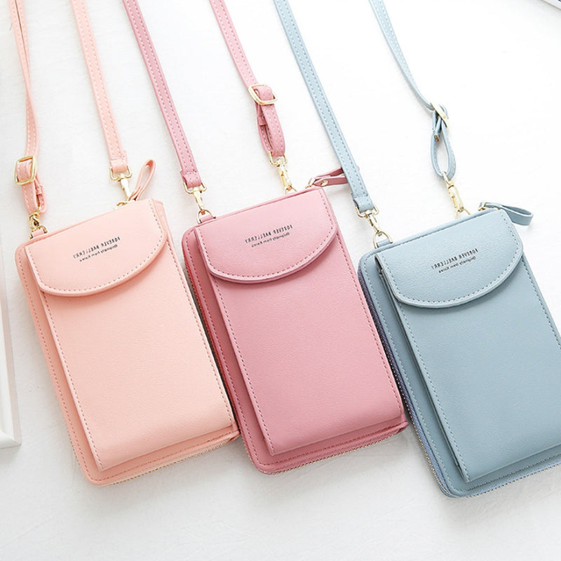 Women Shoulder Strap Purses Solid Color Leather Summer Bag Short Travel Mobile Phone Bag Card Holders Storage Wallet Flap Pocket