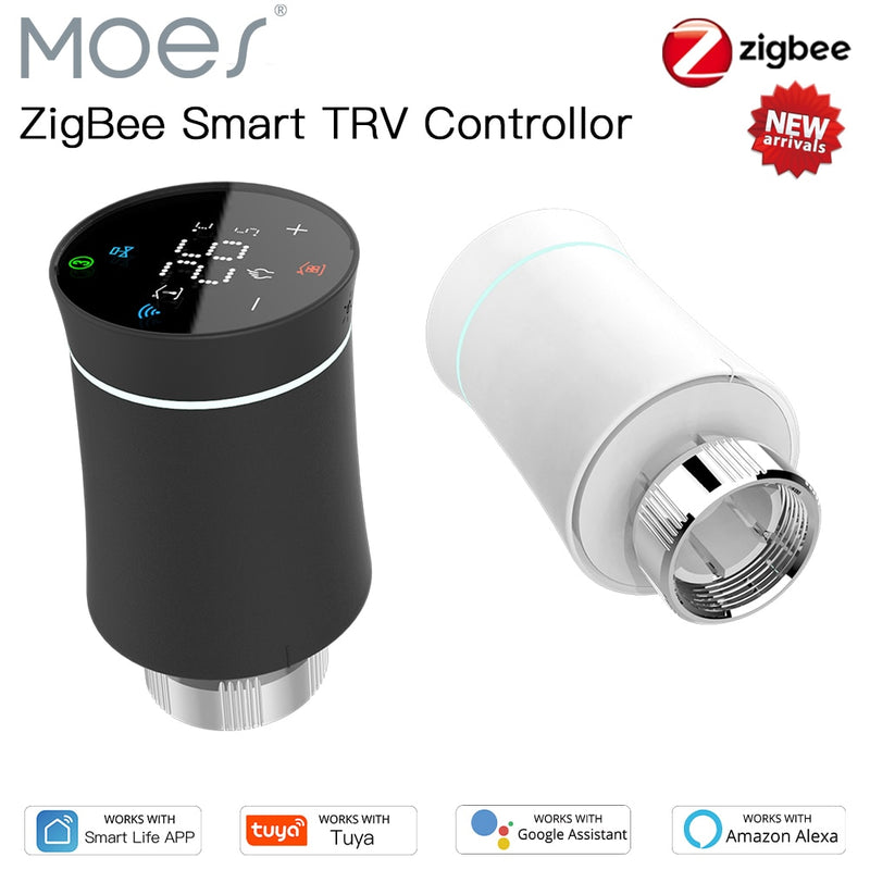 MOES ZigBee 3.0 TRV Thermostat Tuya Radiator Actuator Valve Smart Programmable Temperature Controller Alexa Google Voice Control