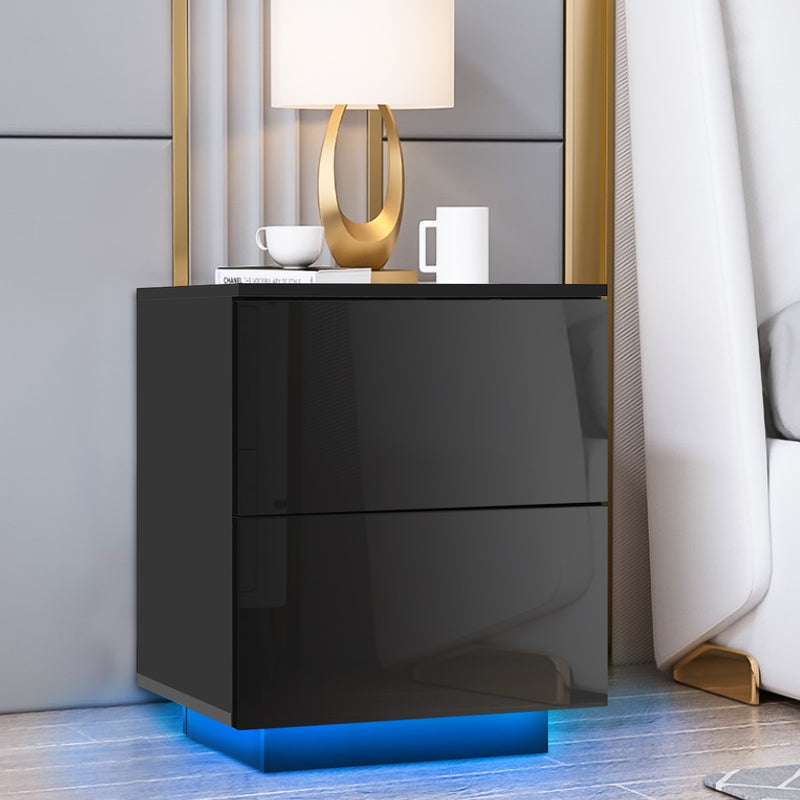 Modern RGB LED Night Table with 2 Drawers Organizer Storage Cabinet Bedside Table Home Bedroom Furniture Nightstands for Night