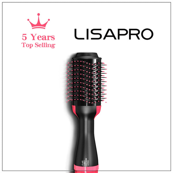 LISAPRO Hot Air Brush One-Step Hair Dryer Volumizer 1000W Blow Dryer Soft Touch Pink Hair Curler Straightener