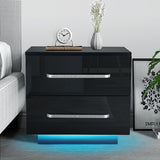 Modern RGB LED Night Table with 2 Drawers Organizer Storage Cabinet Bedside Table Home Bedroom Furniture Nightstands for Night