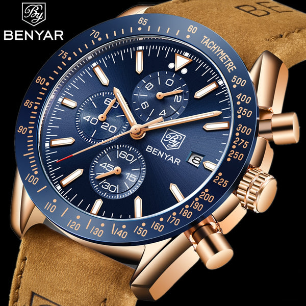 BENYAR Men's Watches Brand Luxury Silicone Strap Waterproof Sport Chronograph Watch Men Clock