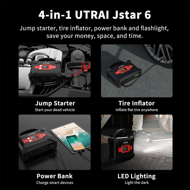 UTRAI 1800A Jump Starter 4 in 1 Air Compressor Power Bank Portable Battery For Car Emergency Booster Starting Device