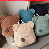 Portable Children Travel Shopping Rucksacks Casual Autumn Winter Lamb Fleece Women's Bagpack Cute Bear Shaped Shoulder Backpack