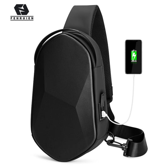Fenruien Men Shoulder Bags Black USB Charging Crossbody Bags Waterproof Casual Travel Messenger Bag Male Fit For 7.9 Inch iPad