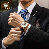 OLEVS Classic Men's Mechanical Watches Automatic Watch Tourbillon Clock Genuine Leather Waterproof Wristwatch