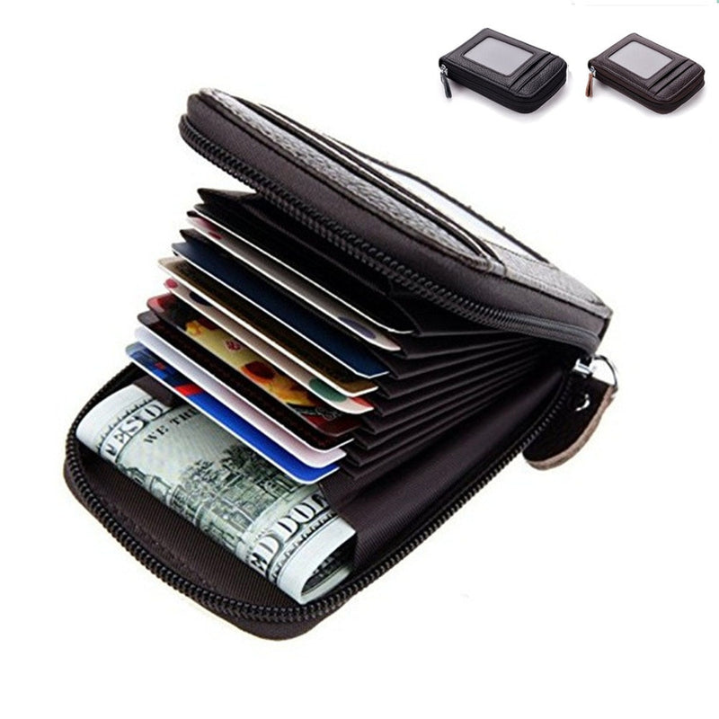 RFID Men's Card Holder Unisex Wallet Genuine Leather Business Card Holder Zipper Card Protect Case ID Bank Card Holders Purse