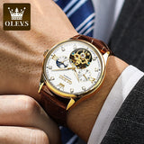 OLEVS Classic Men's Mechanical Watches Automatic Watch Tourbillon Clock Genuine Leather Waterproof Wristwatch