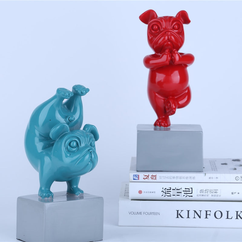 Lovely Yoga French Bulldog Statue Resin Figurines Nordic Creative Cartoon Animals Sculpture Children Room Decor Crafts