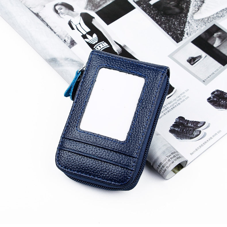 RFID Men's Card Holder Unisex Wallet Genuine Leather Business Card Holder Zipper Card Protect Case ID Bank Card Holders Purse