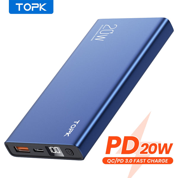 TOPK I1006P Power Bank 10000mAh Portable Charger LED External Battery PD Fast Charging PoverBank For iPhone 14 Pro Max 13 Xiaomi