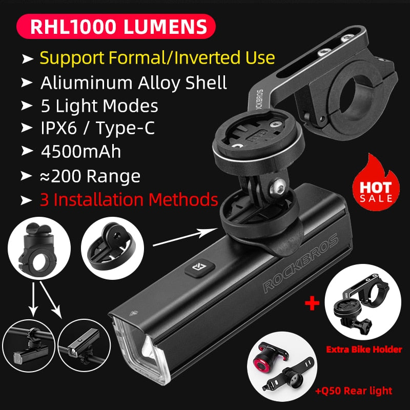 ROCKBROS Bicycle Light Type-C Rechargeable Light  MTB Road Bike Light LED Flashlight IPX6 Cycling Outdoor Headlight Accessories