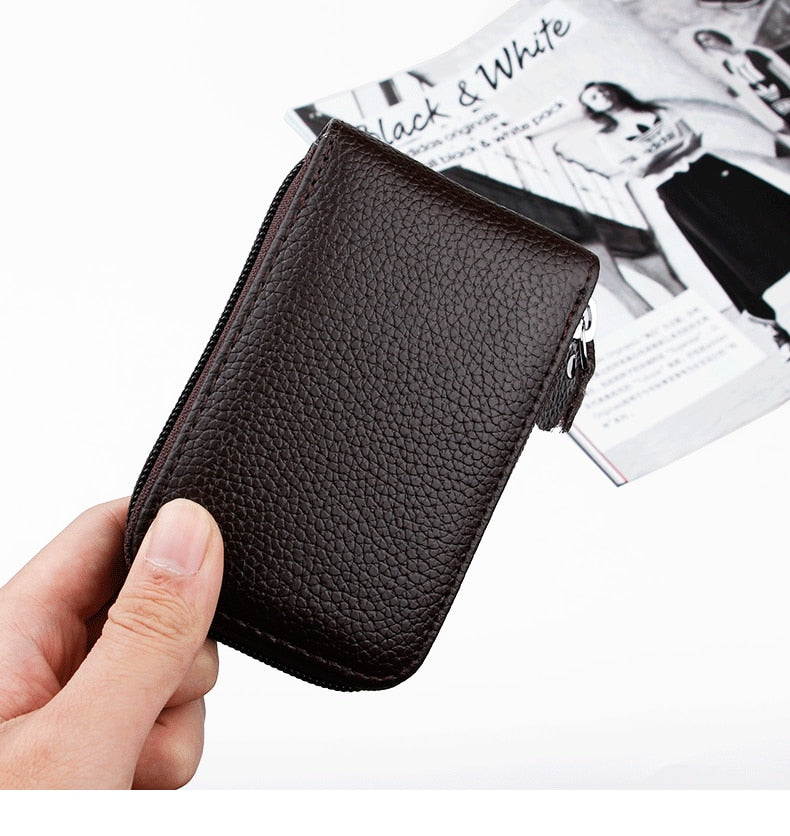 RFID Men's Card Holder Unisex Wallet Genuine Leather Business Card Holder Zipper Card Protect Case ID Bank Card Holders Purse