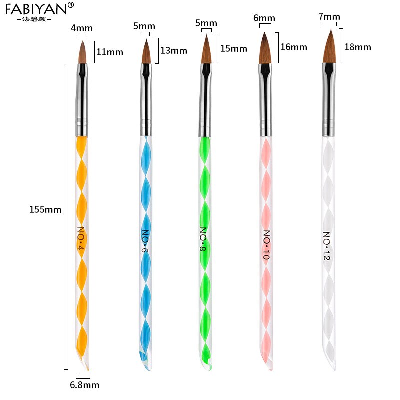 5Pcs/set 11/13/15/17/19mm Nail Art Crystal Brush UV Gel Builder Painting Dotting Pen Carving Tips Manicure Salon Tools