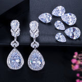 Crystal Bridal Long Round Pear Drop Earrings