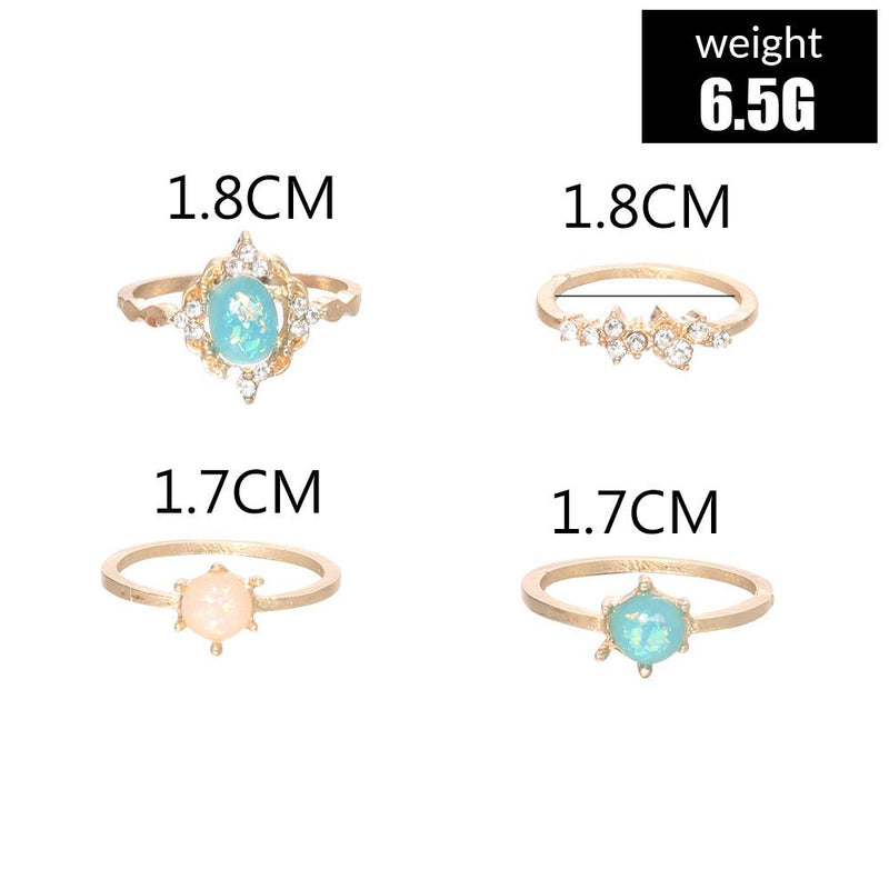 4-Piece Opal & White Crystal Ring Set