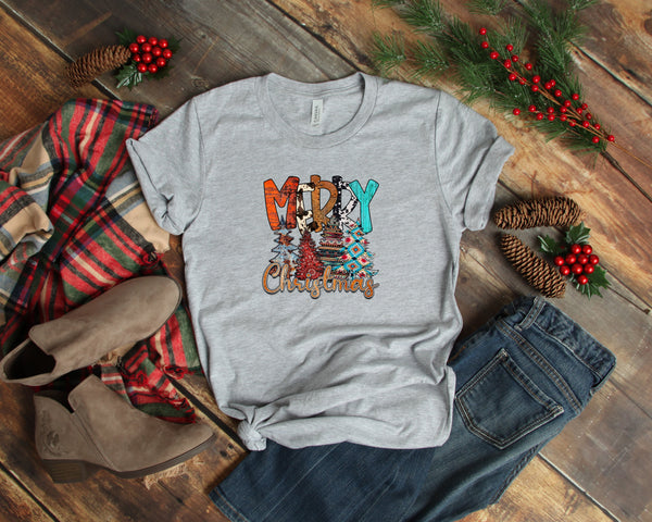 Western "Merry Christmas" Short Sleeve Shirt