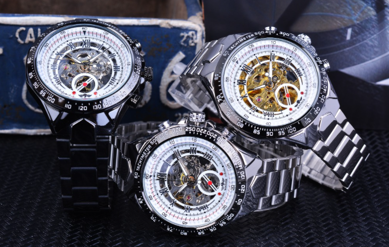 Self-Winding Mechanical Sport Design Golden Men's Stainless Steel Watch