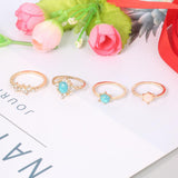 4-Piece Opal & White Crystal Ring Set