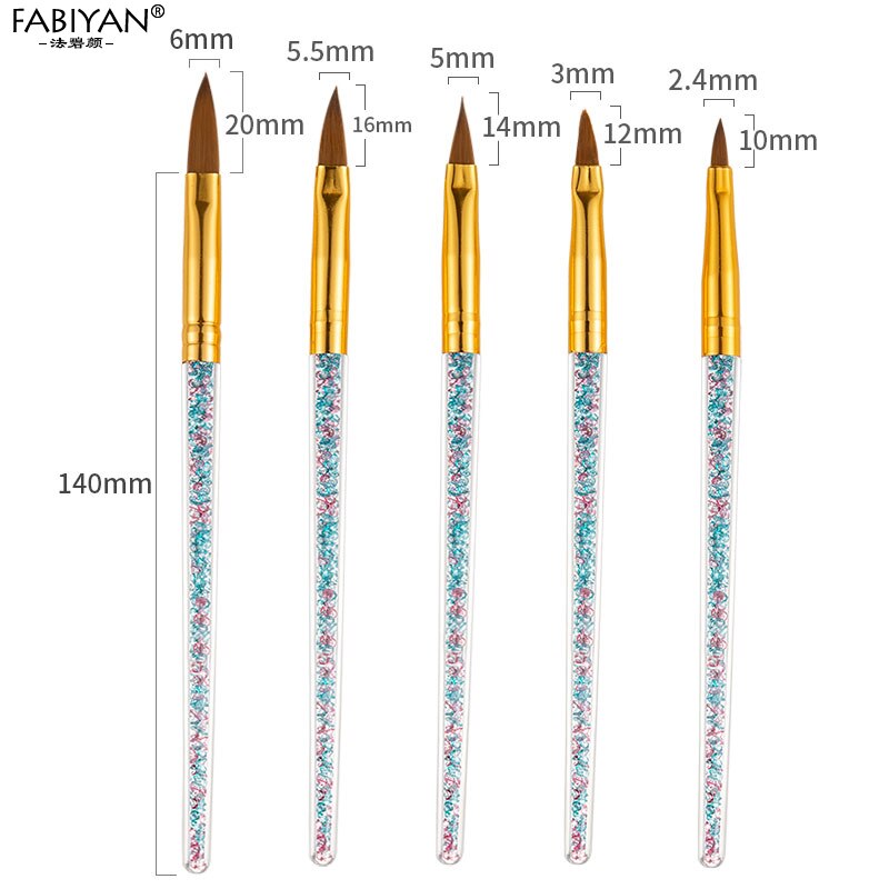 5Pcs/set 11/13/15/17/19mm Nail Art Crystal Brush UV Gel Builder Painting Dotting Pen Carving Tips Manicure Salon Tools