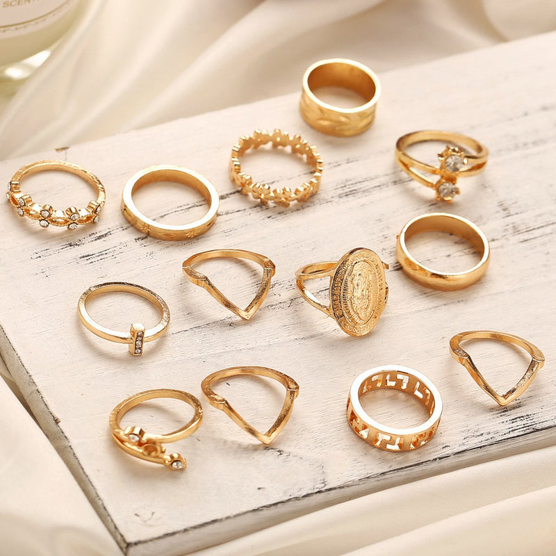 13 Piece Medallion Ring Set With ® Crystals 18K Gold Plated Ring in 18K Gold Plated