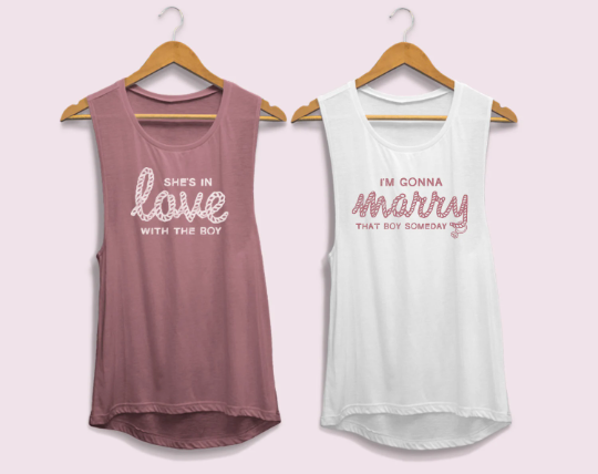 " I'm Gonna Marry That Boy Someday" /  " She's In Love with the Boy " - Bachelorette Party Flowy Muscle Tank Tops