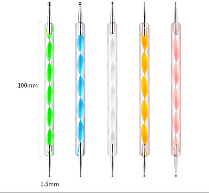 5Pcs Set UV Gel Painting Nail Art Dotting Pen Acrylic Handle Rhinestone Crystal 2 Way Brush Salon Decoration Manicure Tools Kit
