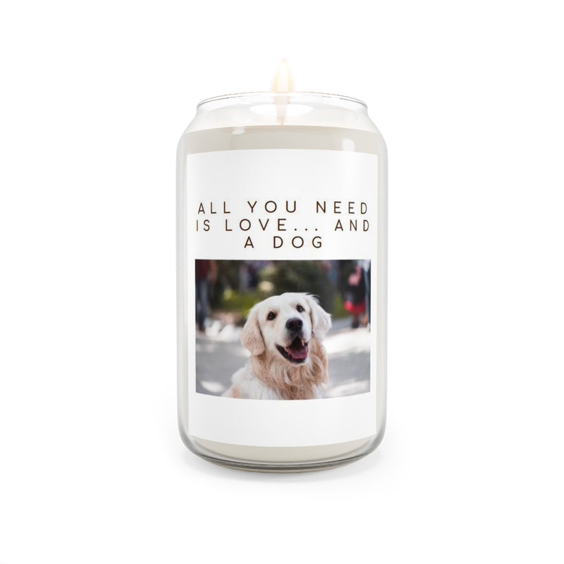 " All You Need Is Love and a Dog " Design Scented Candle, 13.75oz Holiday Gift Birthday Gift Comfort Spice Scent Sea Breeze Vanilla Bean