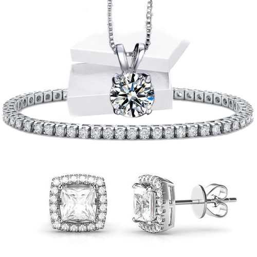 3 Piece Halo Set With ® Crystals in 18K White Gold Plated