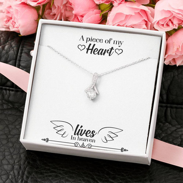 CARD#62- " A Piece Of My Heart " 18K White Gold Plated Ribbon Love Necklace made with Crystals