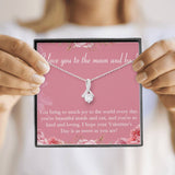 CARD#6-" I Love You To The Moon and Back " 18K White Gold Plated Ribbon Love Necklace made with Crystals