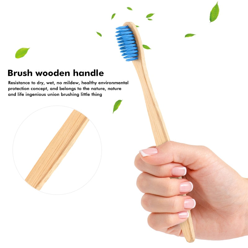 1Pc Natural Bamboo Toothbrush Flat Bamboo Handle Soft Bristle Toothbrush