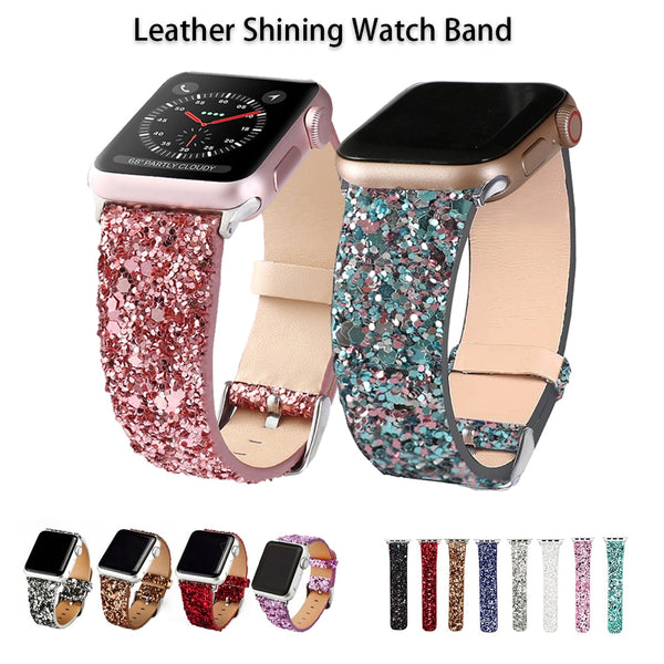 3pcs Leather Band for Apple Watch Series 6 SE 5/4/3 Bling Strap for iWatch