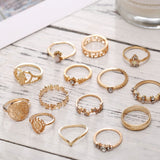 15 Piece Assorted Ring Set With Austrian Crystals 18K Gold Plated Ring