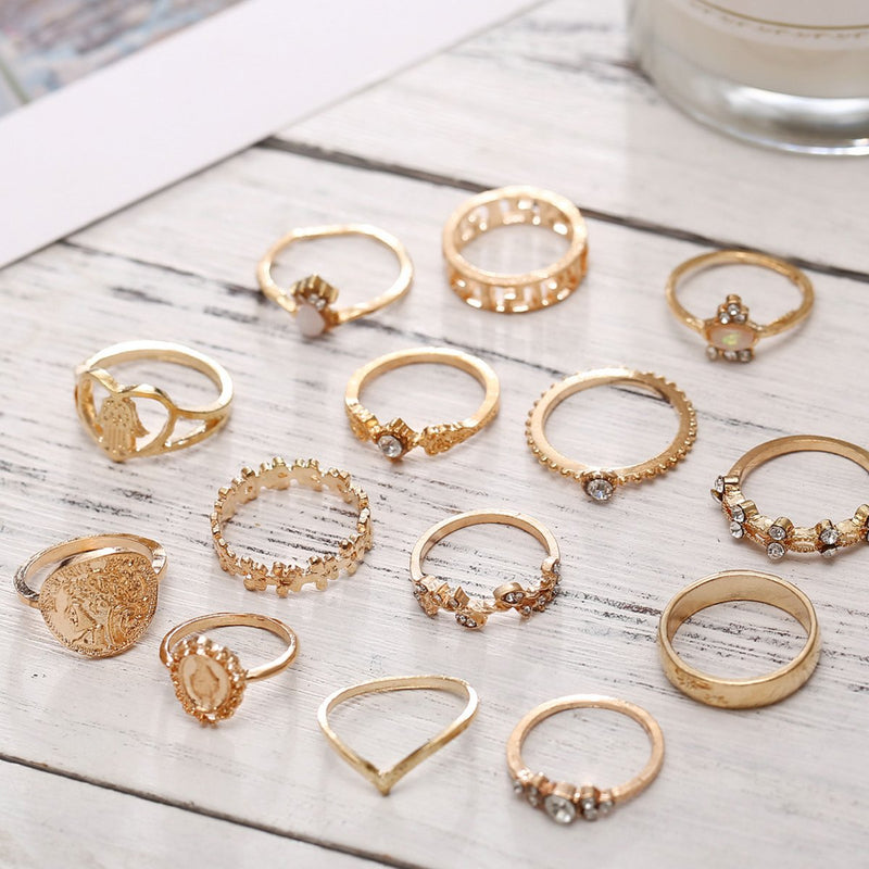 15 Piece Assorted Ring Set With Austrian Crystals 18K Gold Plated Ring