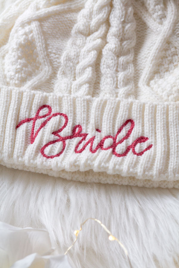 Babe and Bride Knitted Pom Pom Beanies Winter Cold Season Ladies Women's Pink White