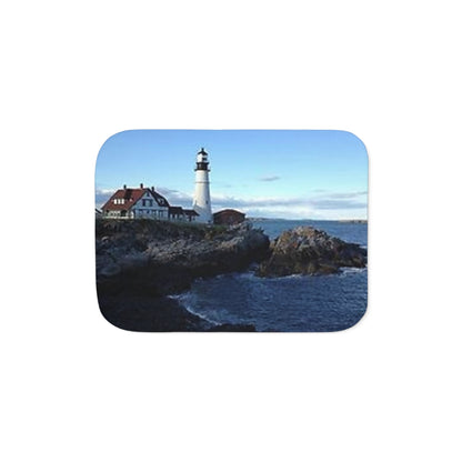 Lighthouse by the Sea view Sherpa Blanket, Two Colors beach Birthday gift Holiday gifts Christmas