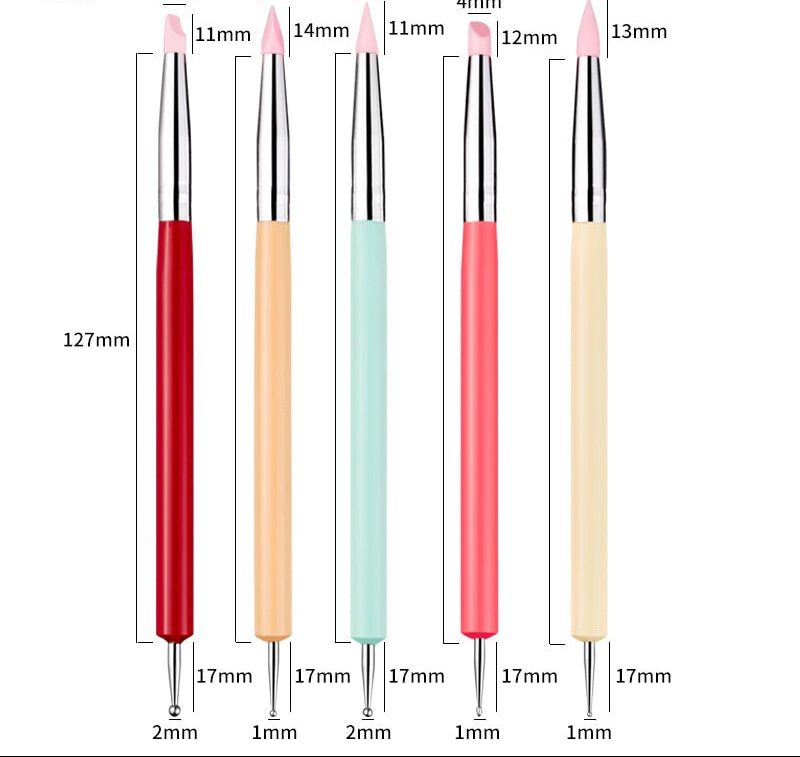 5Pcs Set UV Gel Painting Nail Art Dotting Pen Acrylic Handle Rhinestone Crystal 2 Way Brush Salon Decoration Manicure Tools Kit
