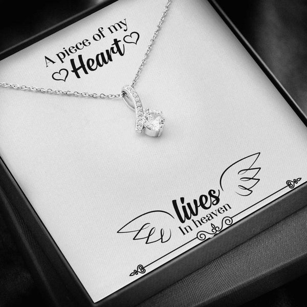 CARD#62- " A Piece Of My Heart " 18K White Gold Plated Ribbon Love Necklace made with Crystals