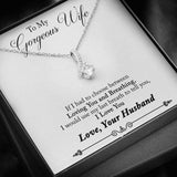 CARD#01- " To My Gorgeous Wife from Husband " 18K White Gold Plated Ribbon Love Necklace made with Crystals