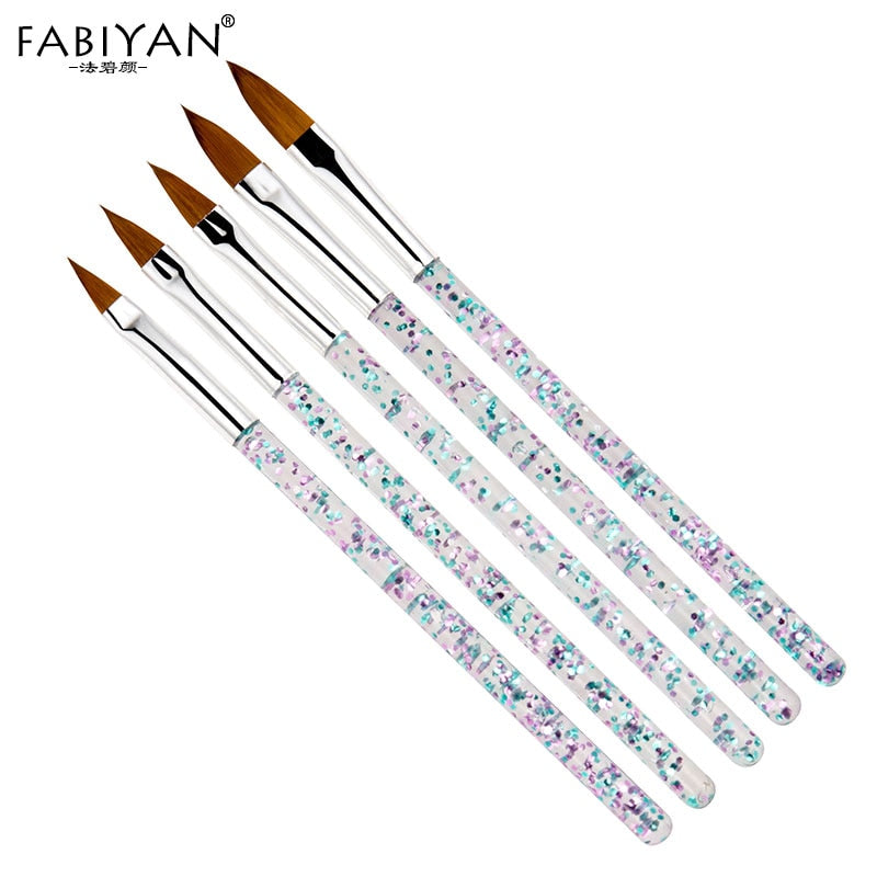 5Pcs/set 11/13/15/17/19mm Nail Art Crystal Brush UV Gel Builder Painting Dotting Pen Carving Tips Manicure Salon Tools