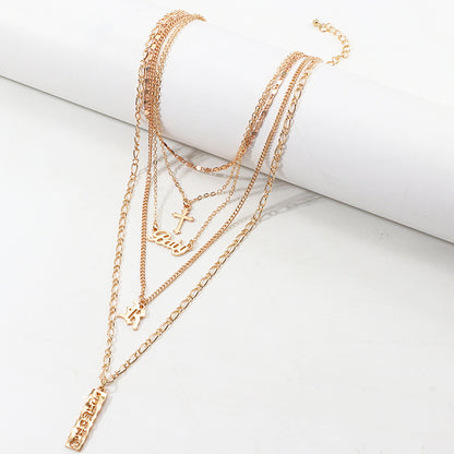 Baby Cross 5 Piece Layered Necklace Set in 18K Gold Plated