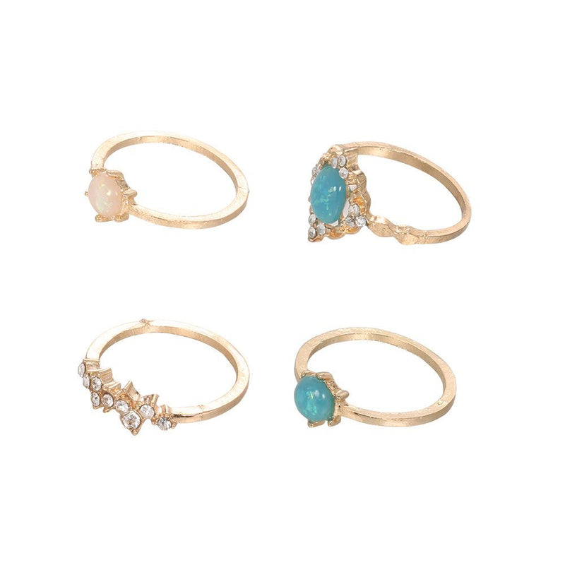 4-Piece Opal & White Crystal Ring Set