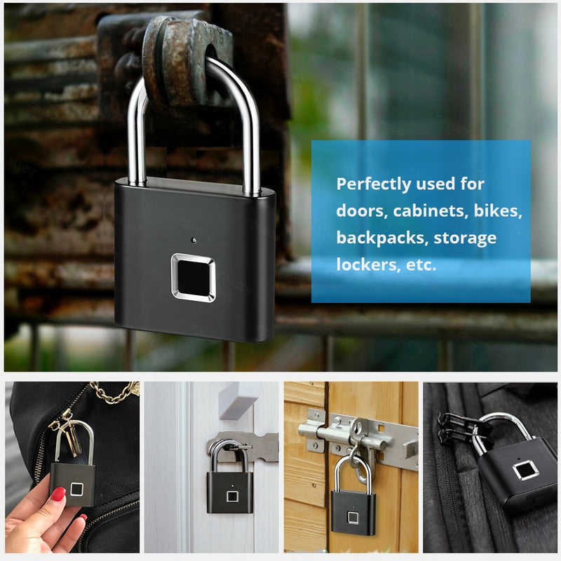 Towode Keyless USB Rechargeable Door Lock Fingerprint Smart Padlock Quick Unlock Zinc alloy Metal Self Developing Chip