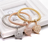 3PC Set Toned Diamond Cut Heart Love in Heart Bracelet Set