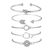 14K White Gold Plating Love Knot Circular Minimalist Bracelet Sets