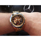 Self-Winding Mechanical Sport Design Golden Men's Stainless Steel Watch