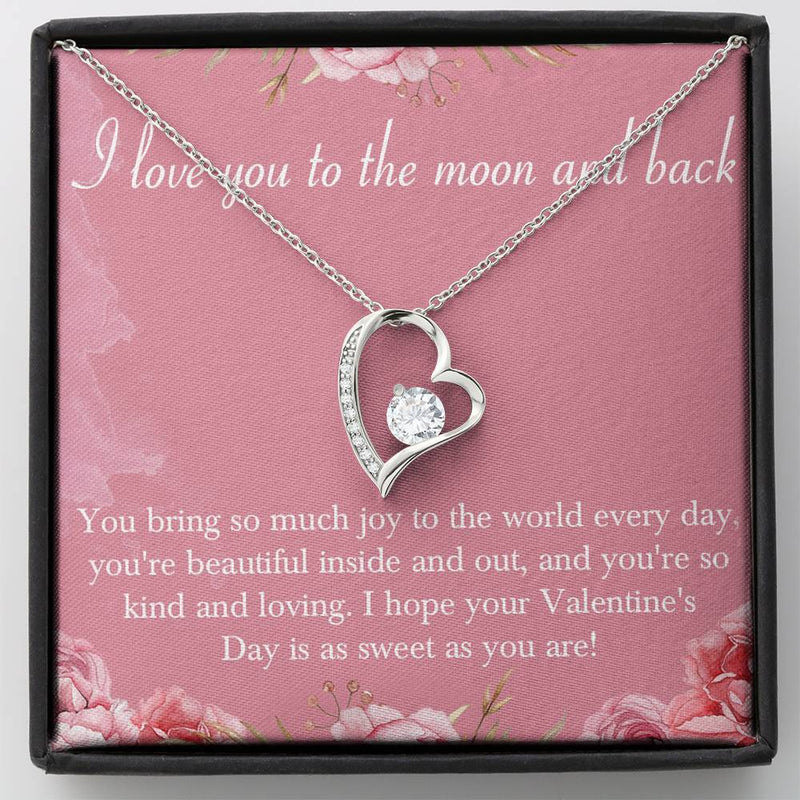 CARD#6- " I Love You To The Moon and Back " 14K White Gold Plated Heart Necklace with Austrian Crystals 18"